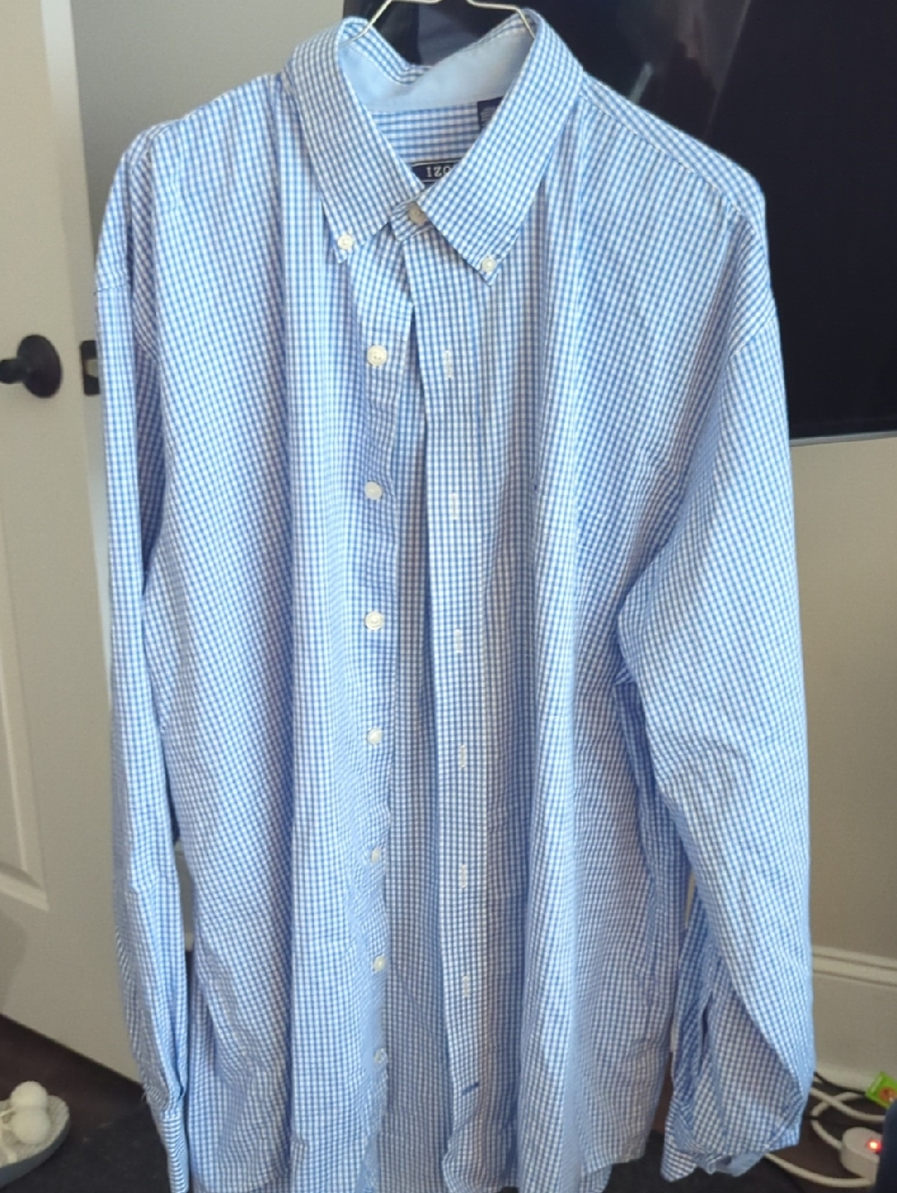 Izod Men’s Blue Gingham Button-Down Shirt